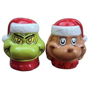 Grinch Who Stole Christmas Grinch Max Ceramic Salt & Pepper Shakers Set NEW